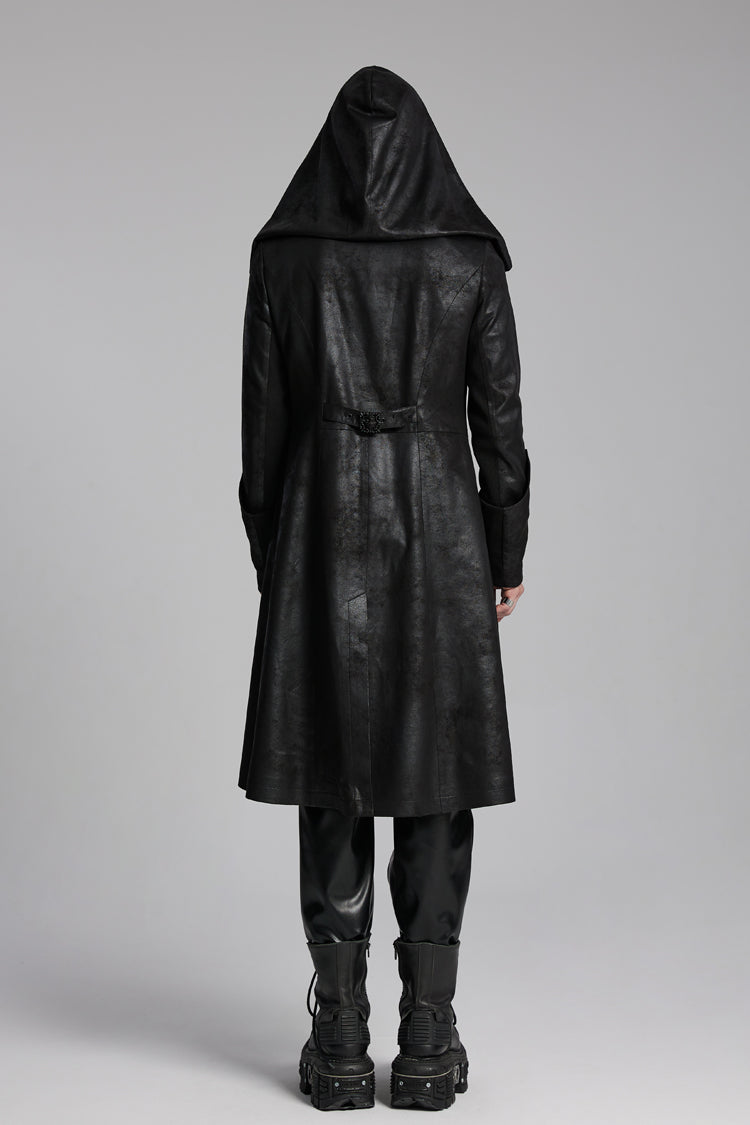 Gothic Hooded Jacket with Zip and Pleats for Men - Noir