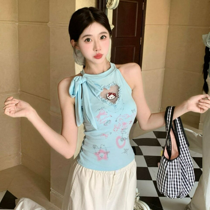 Sweet Kitty Heart Lace Suspender Vest
