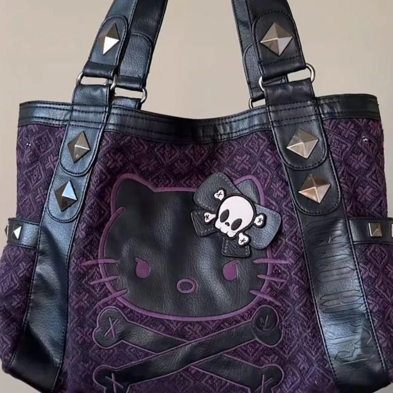 Kitty Vintage Patchwork Purple Tote Bag
