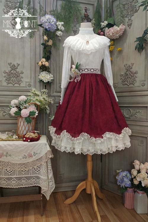 Burgundy Tulip Ruffle Classic Lolita Skirt Dress