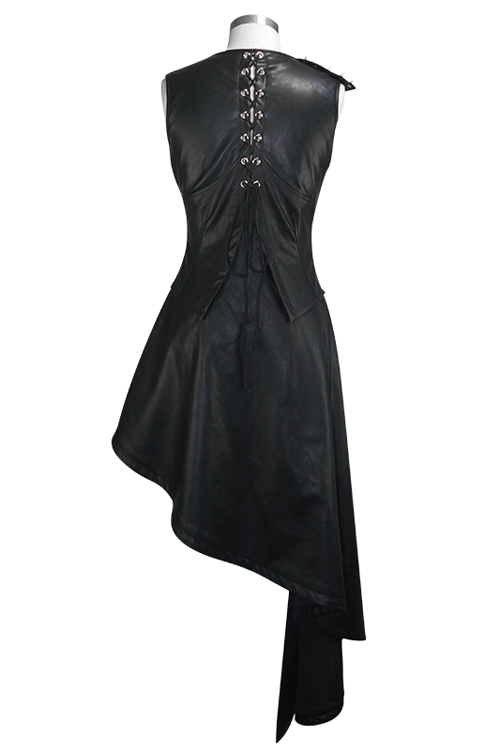 Asymmetric Sleeveless Punk Leather Dress