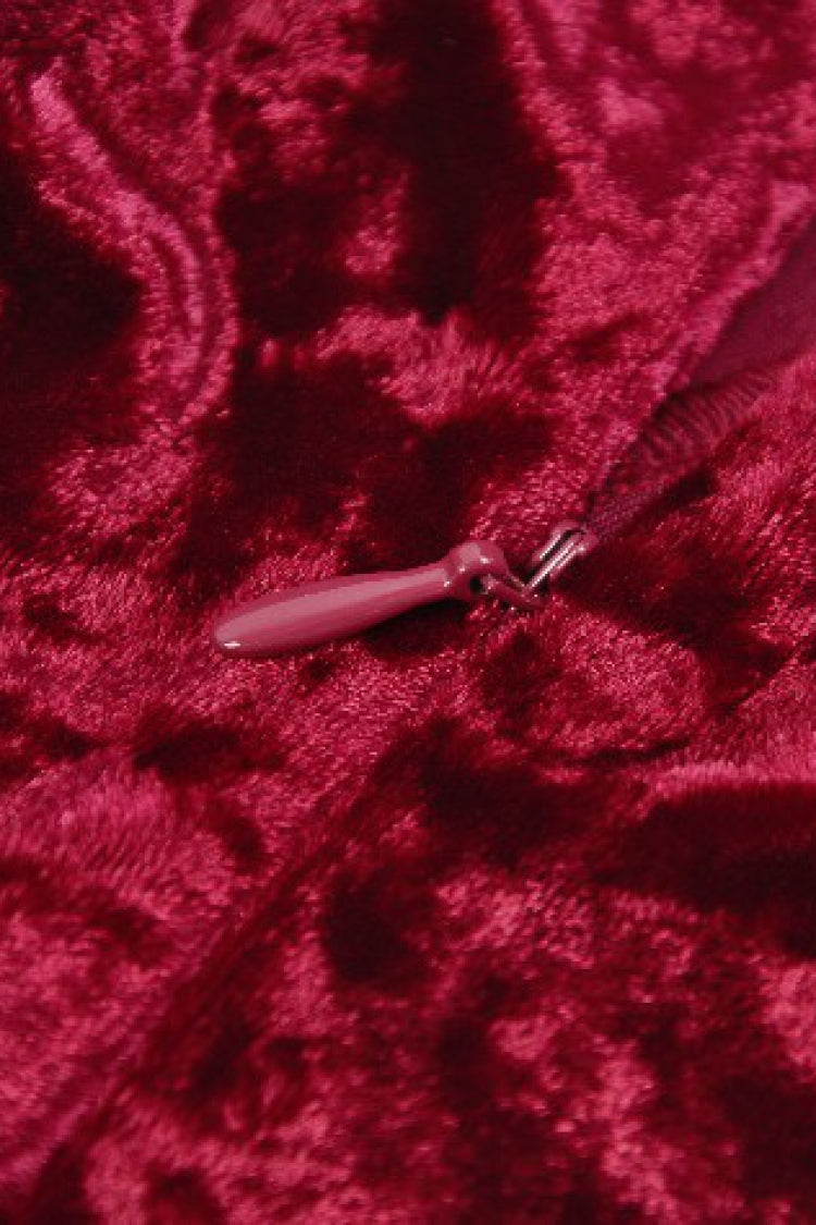 Maroon Corset Velvet Pointed-Tail Gothic Cami Mini Dress