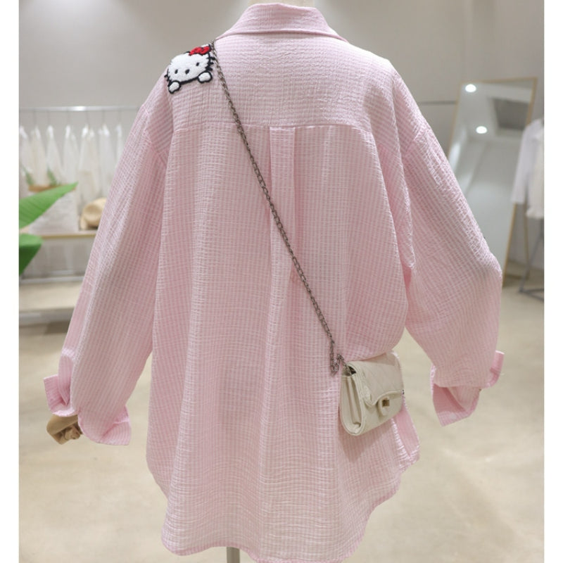 Cartoon Kitty Long-sleeved Striped Shirt KI551