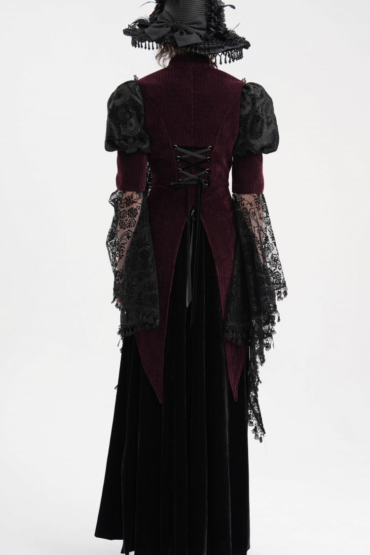 Maroon Mesh Lace Tassel Gothic Overcoat