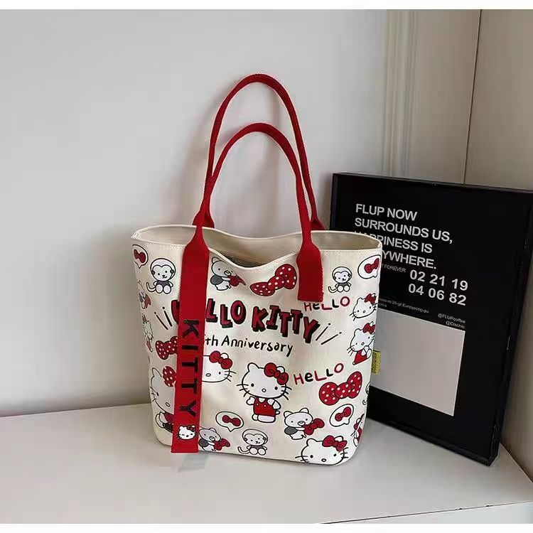 Kitty Cartoon Canva Tote Bag