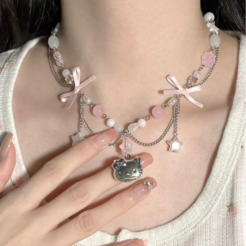 Sweet Kitty Bow Necklace KI338