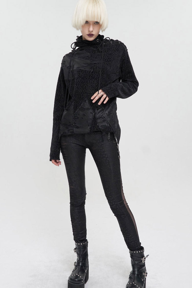 Distressed Wool Sweater with Irregular Hem for Women - Noir