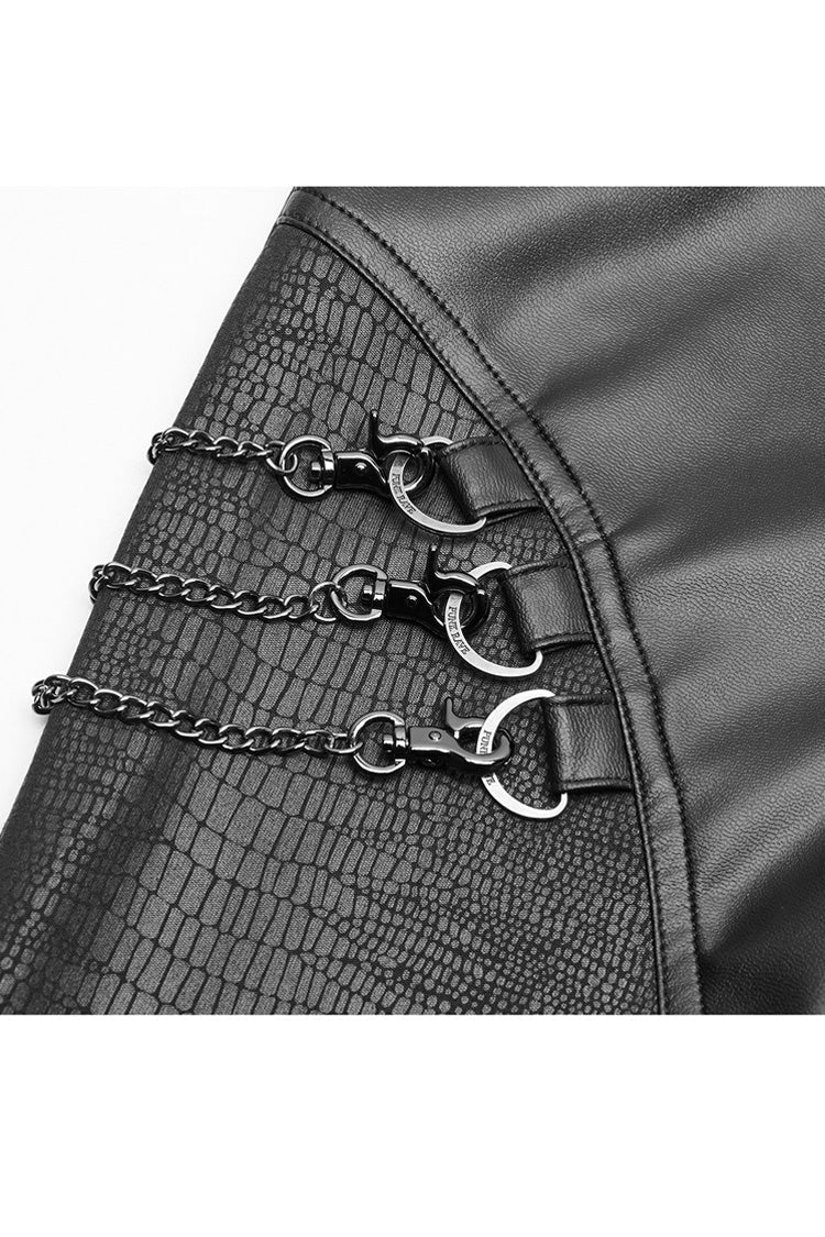 Women's Punk Leggings with Crack Velvet, Knit PU Leather, Metal Buckle and Chain
