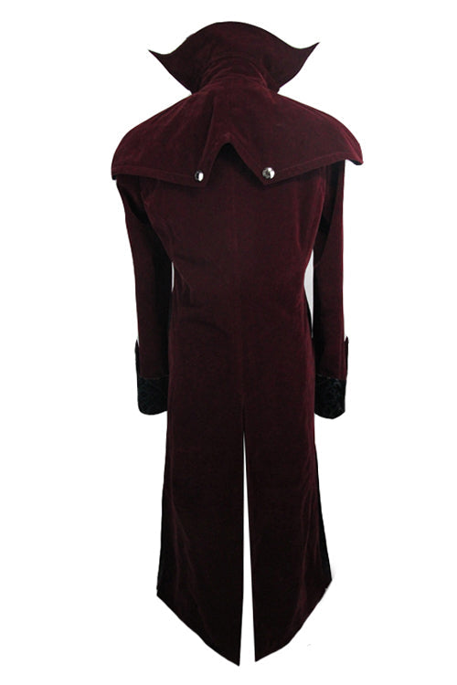Gothic Shawl Collar Men's Long Velvet Overcoat in Western Style