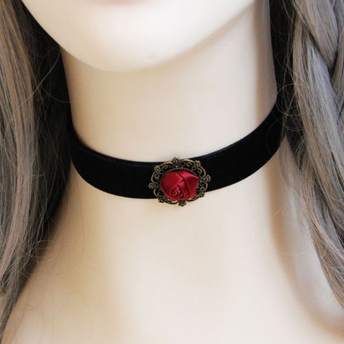 Ruby Velvet Vampire Queen Pendant with Rose Motif