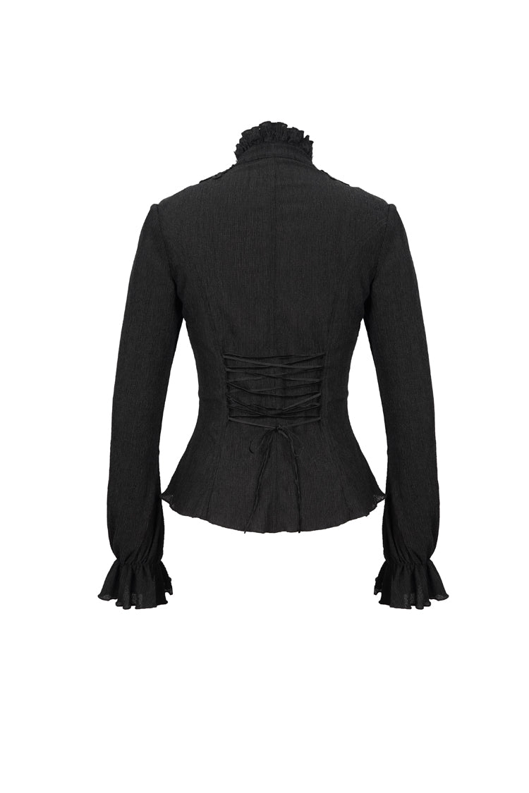 Gothic Shirt with High Neck Lantern Sleeves and Embroidered Details