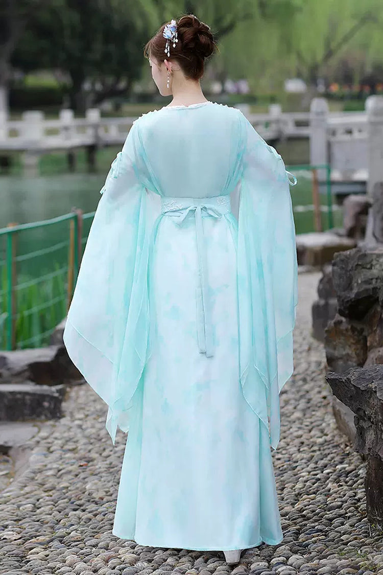 High-Waisted Lace-Up V-Neck Classic Hanfu Dress