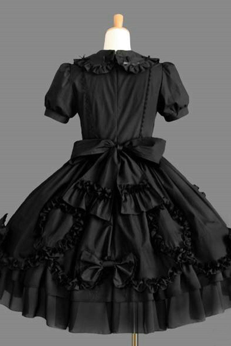 Multi-Layered Gothic Lolita Dress with Bowknot Ruffles and Short Sleeves