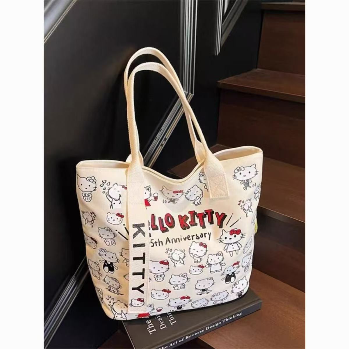 Kitty Cartoon Canva Tote Bag