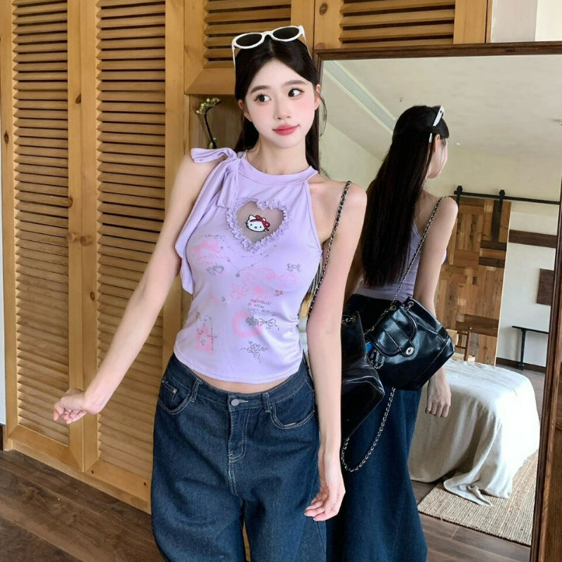 Sweet Kitty Heart Lace Suspender Vest