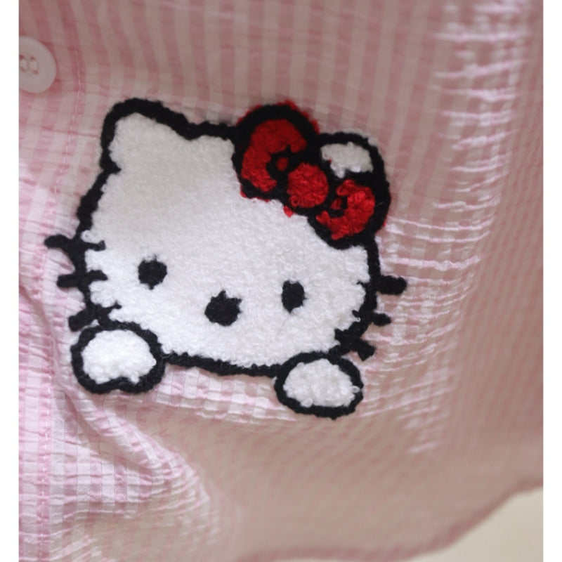 Cartoon Kitty Long-sleeved Striped Shirt KI551