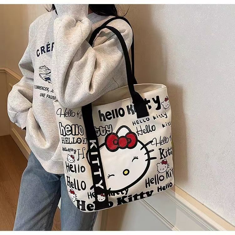 Kitty Cartoon Canva Tote Bag
