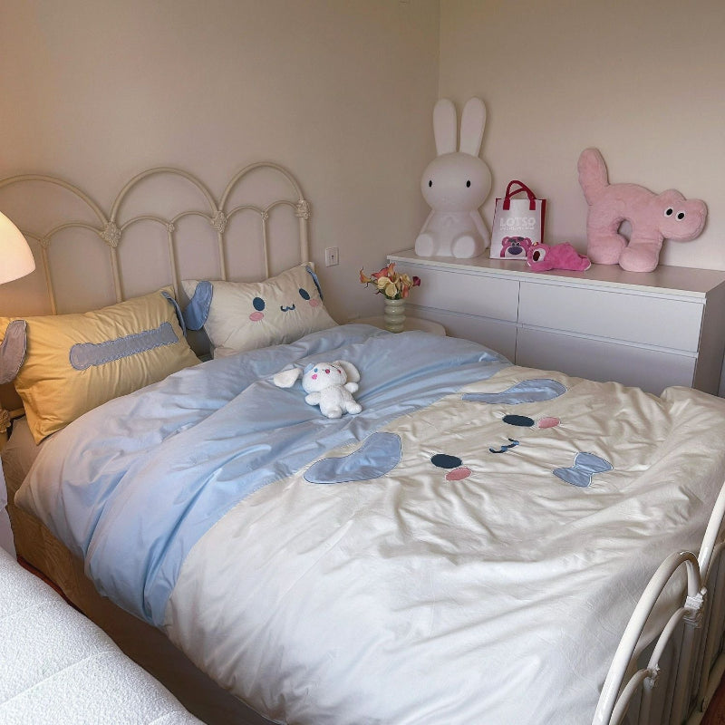 Parure de lit avec draps et cœurs à motif de chat de dessin animé KI538