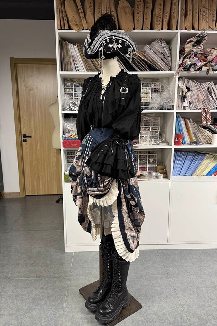 Pirate-Themed V-Neck Long-Sleeve Ouji Lolita Blouse