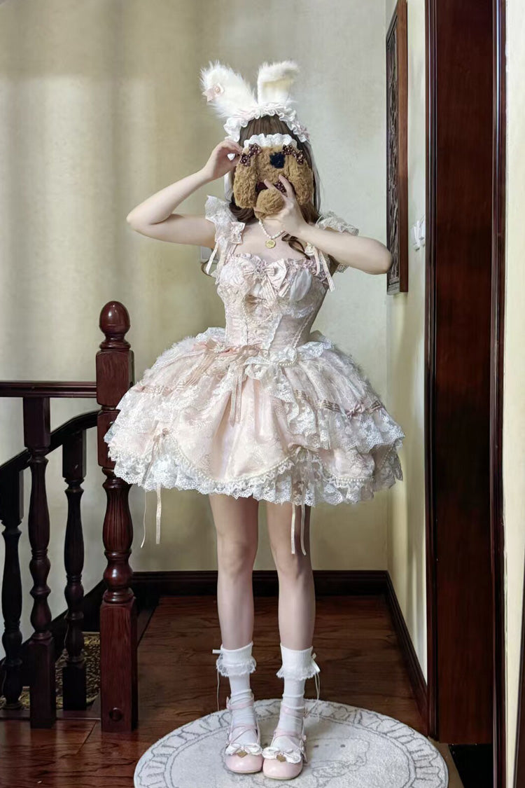 Anna's Ball Square Collar Hanayome Bow Lace JSK, Sweet Princess Ballet Ruffled