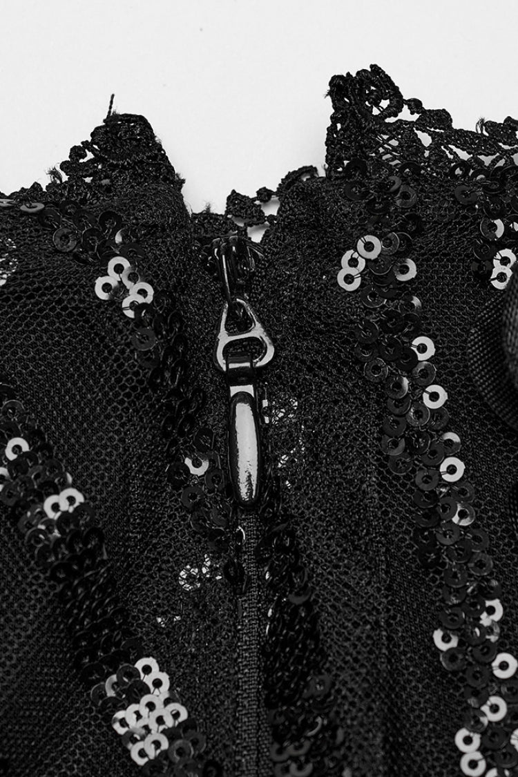 Gothic Skirt with Sequin and Feather Details for Women - Noir