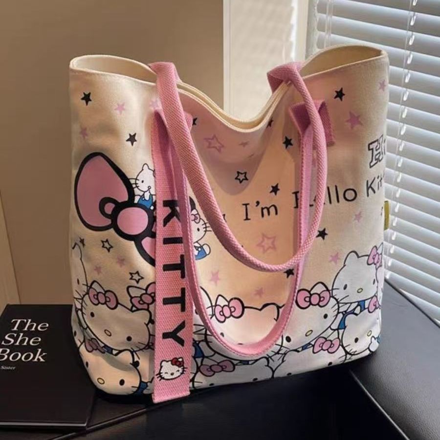 Kitty Cartoon Canva Tote Bag