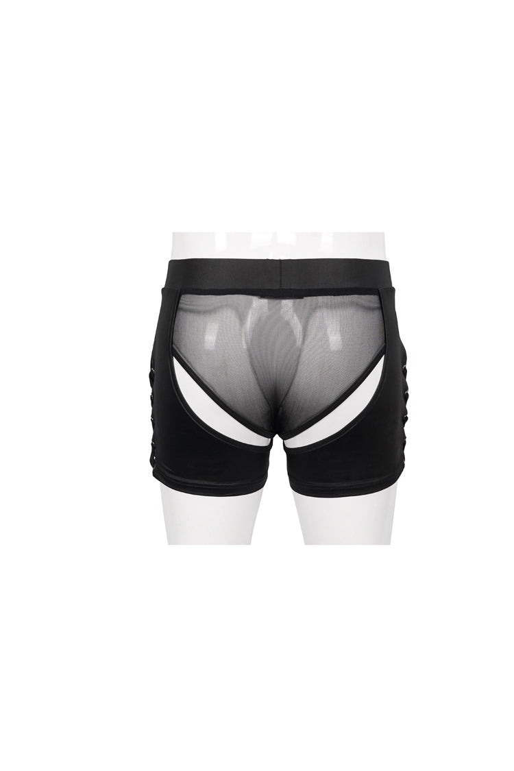 Men's Punk Shorts with Lace-Up Perspective & Slim Fit in Black Knit
