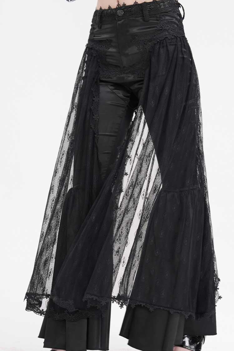 Women's Gothic Pants with Crochet Lace and Mesh Fabric