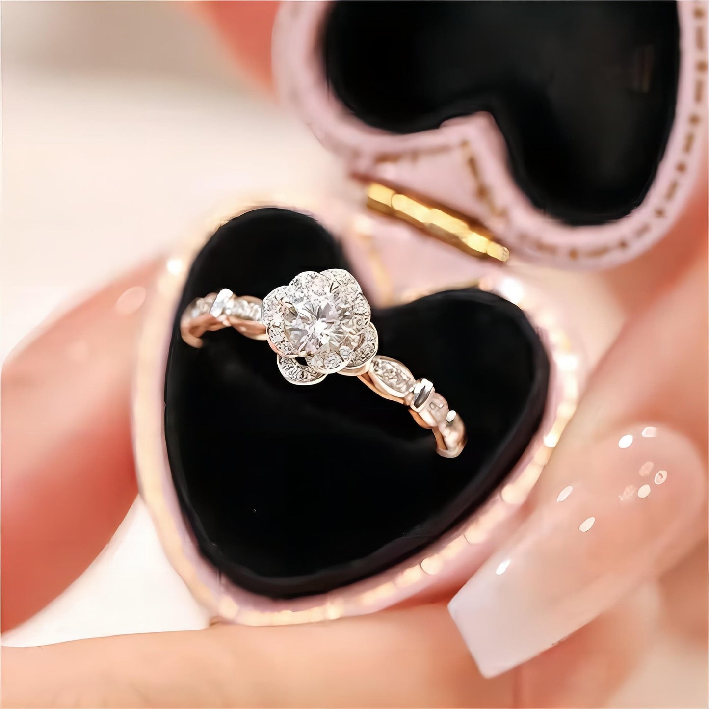 Silver Floral Moissanite Diamond Ring
