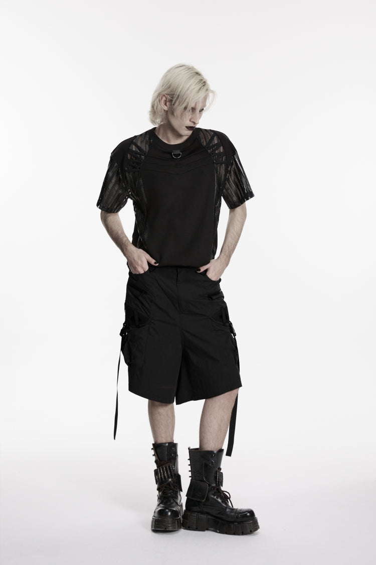 Zippered Punk Strappy Shorts with Pockets