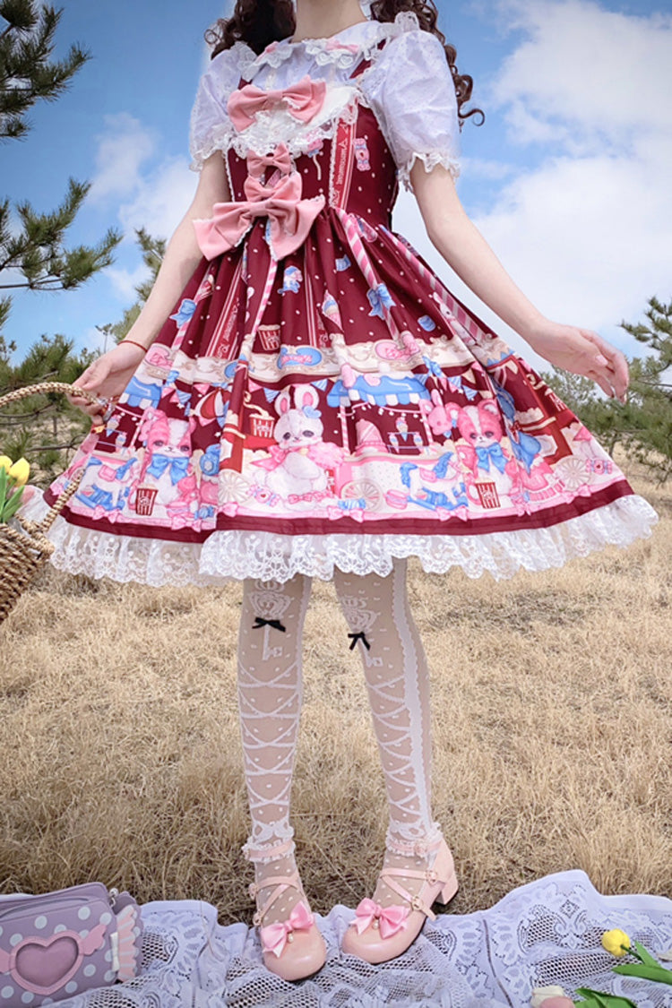 Wine Doll Print Bow Sweet Lolita Jumper Dress