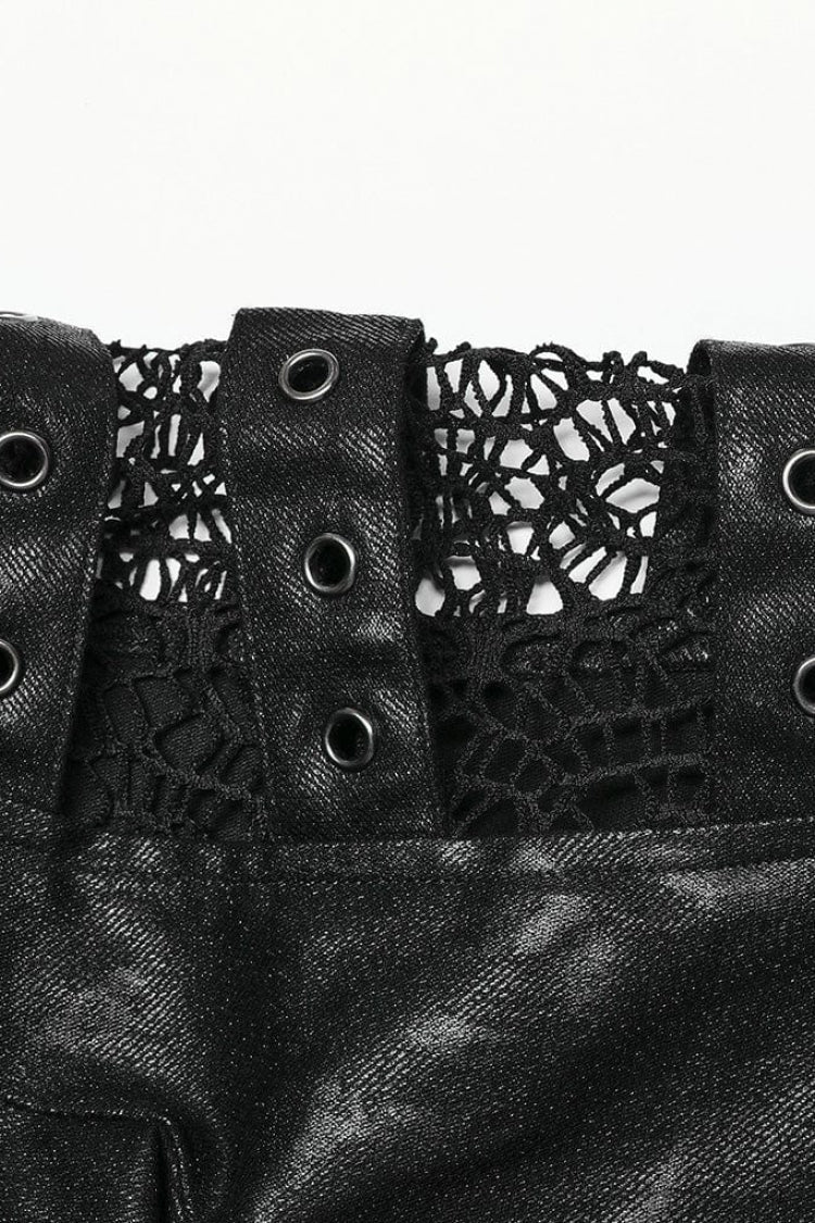 Men's Steampunk Coat with Crackled Mesh, Hollow Stitching and Hood
