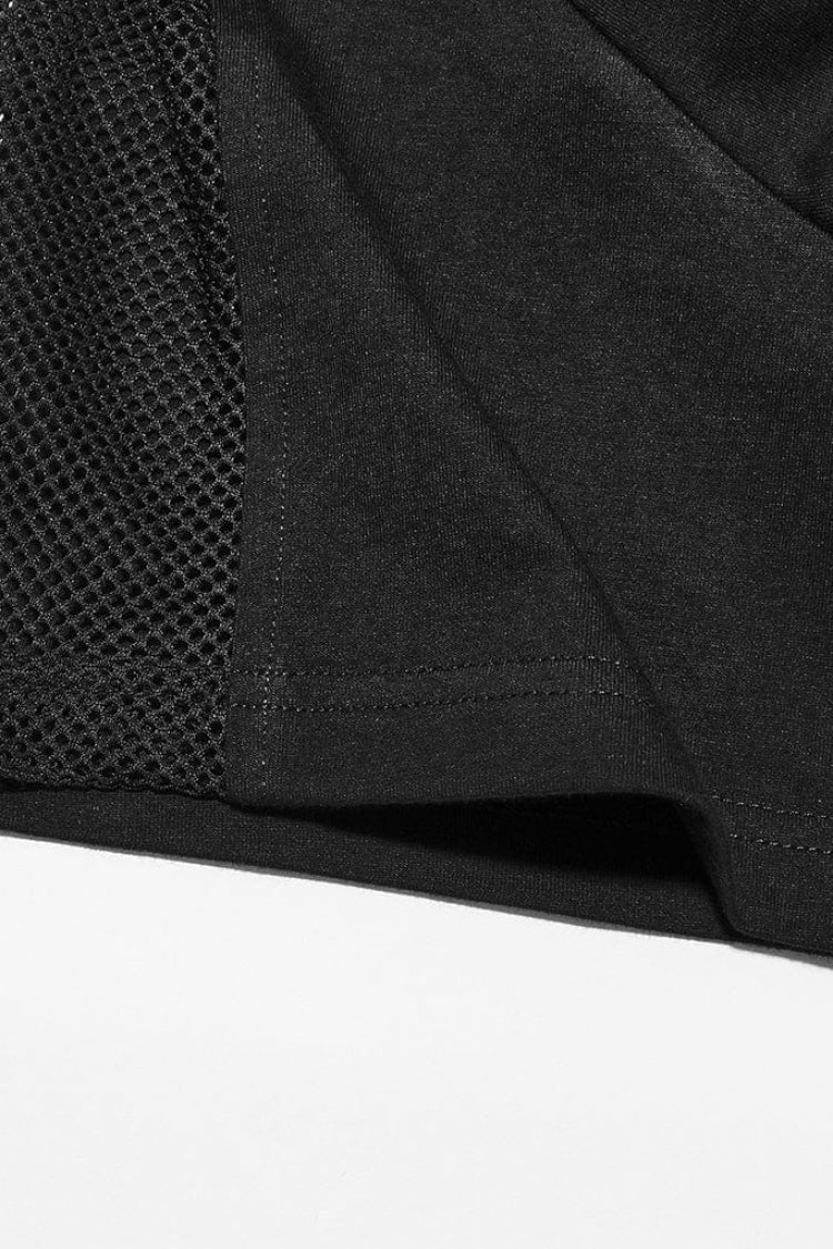 Edgy Steampunk Tee with Stitched Mesh Detailing