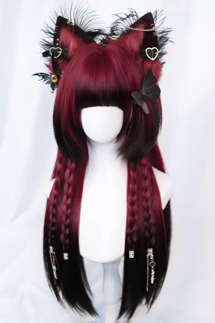 Gothic Ombre Burgundy Wig with Long Straight Bangs