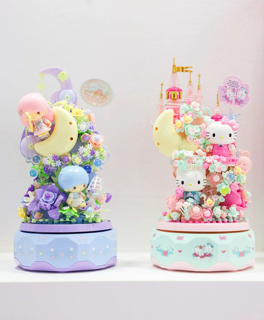 Moonlight Flowers Kitty Building Block Music Box
