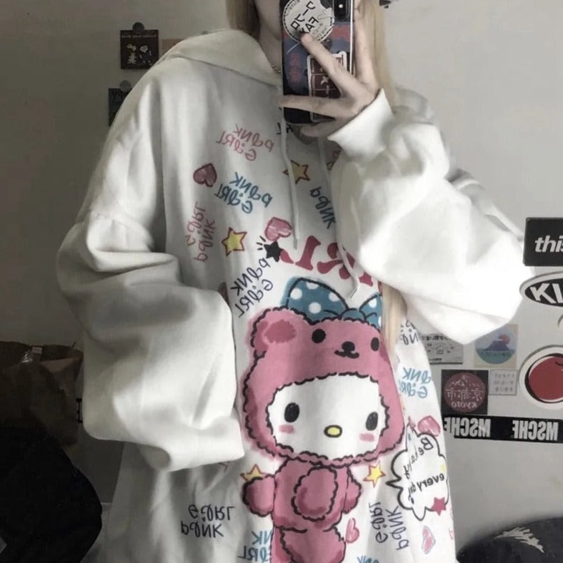 Kitty with Bear Oversized Hoodie