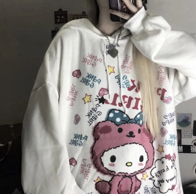 Kitty with Bear Oversized Hoodie