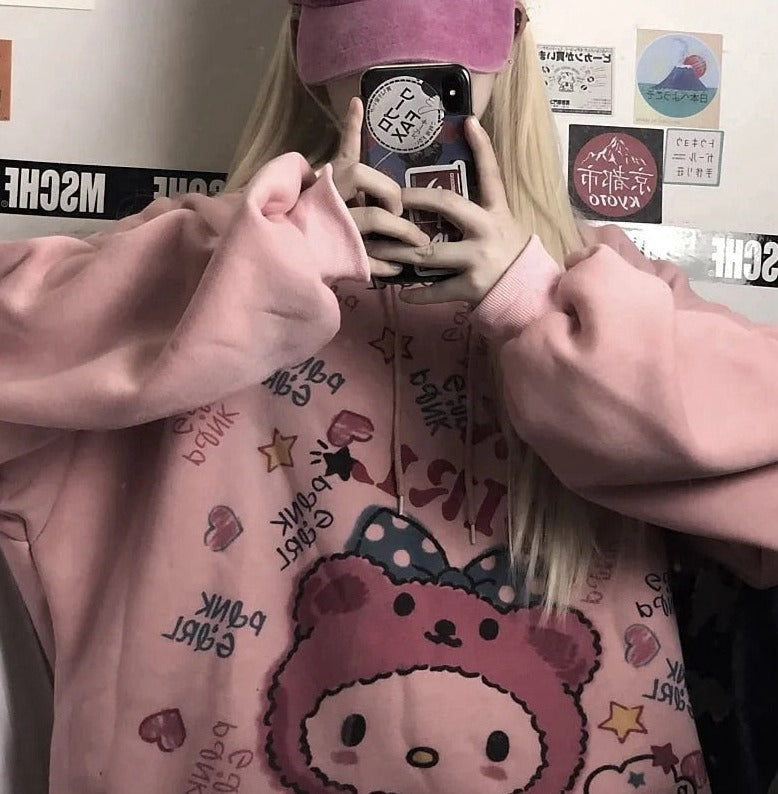 Kitty with Bear Oversized Hoodie