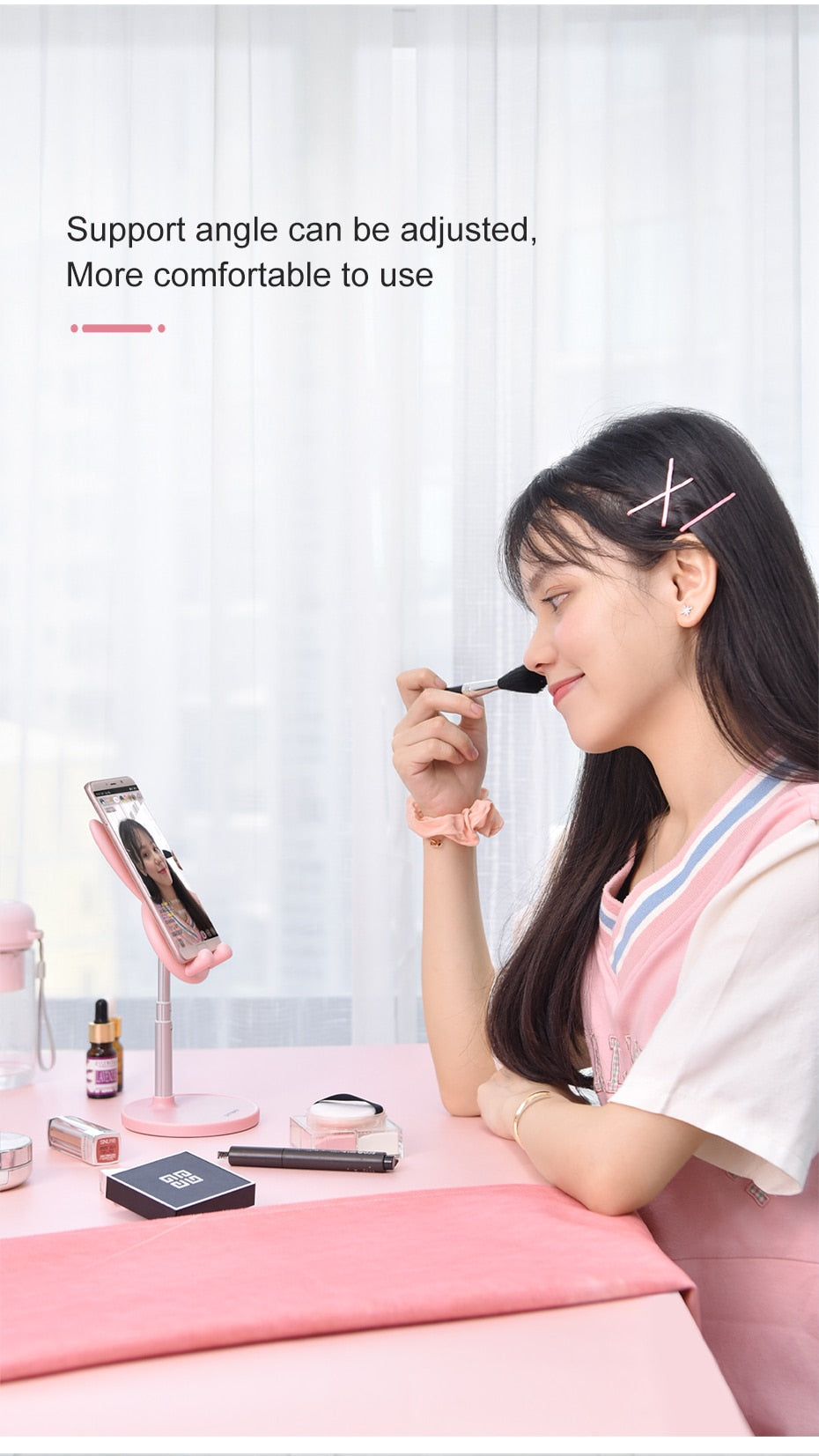 Stand Phone Telescopic Pink Bunny