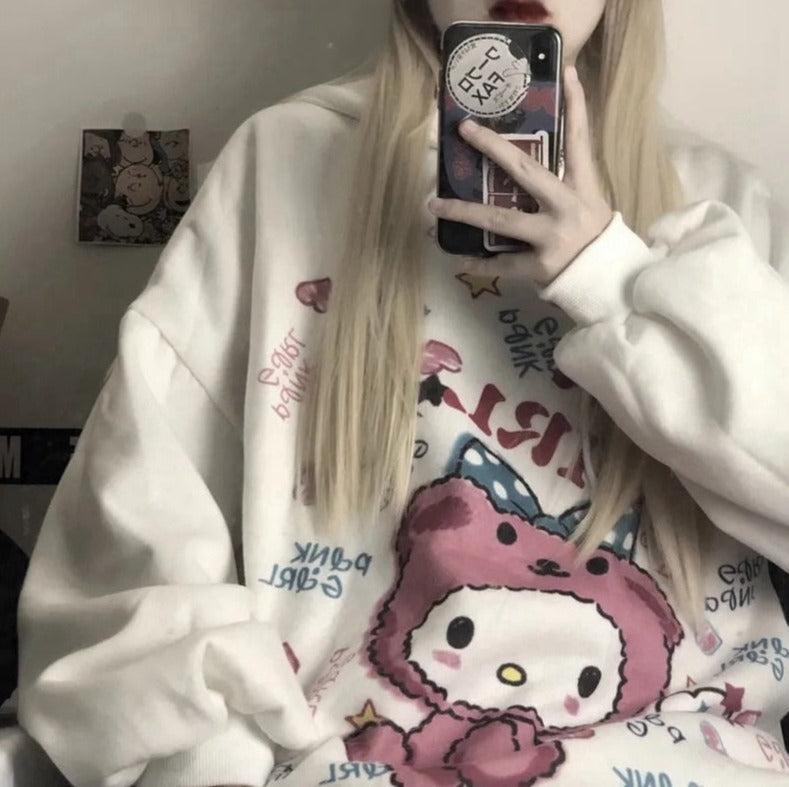 Kitty with Bear Oversized Hoodie