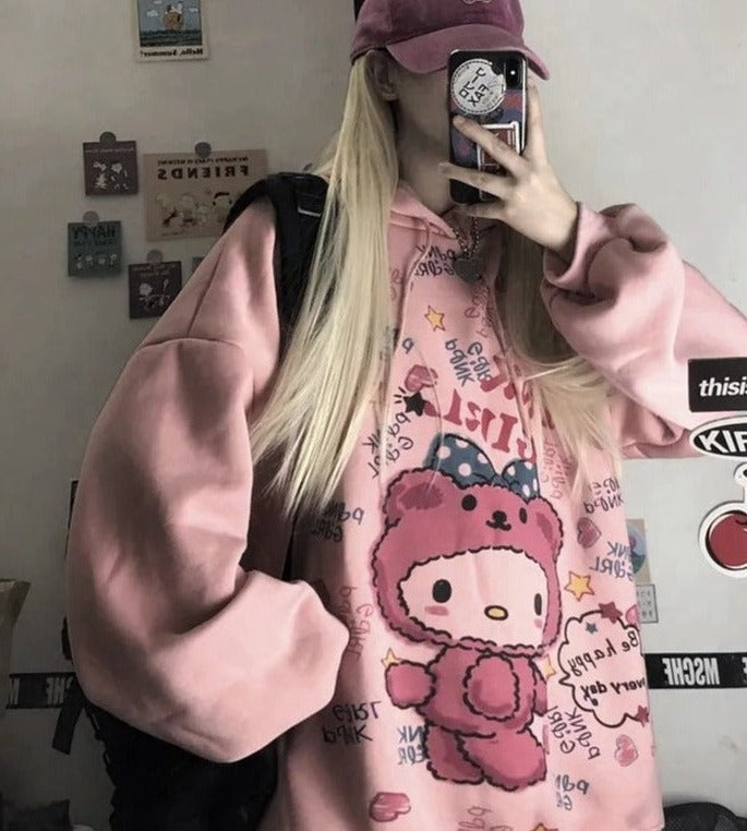 Kitty with Bear Oversized Hoodie