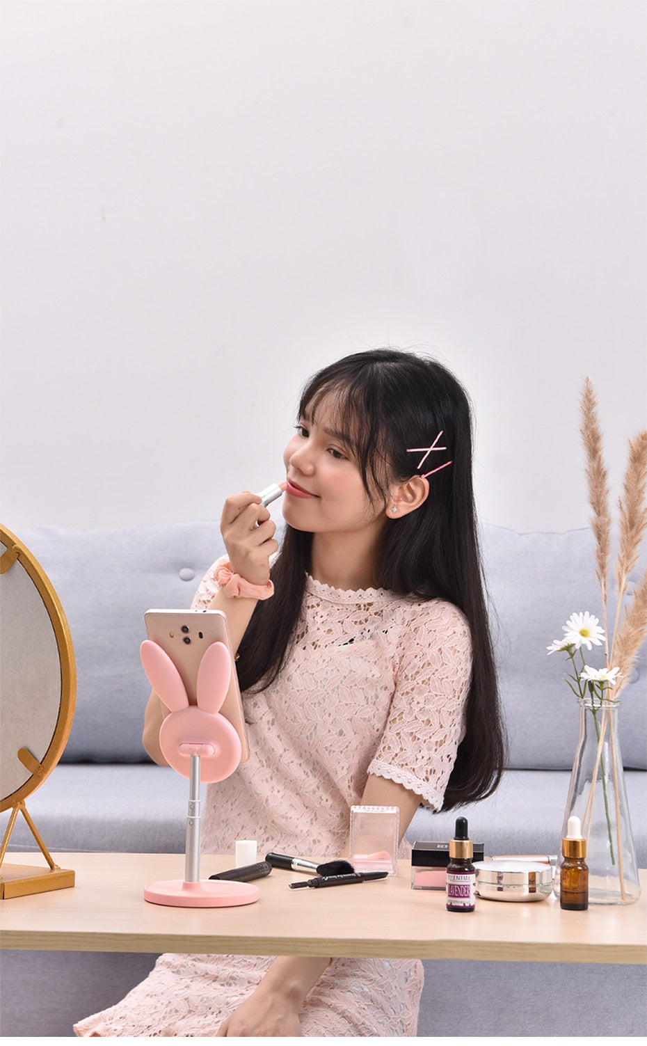 Stand Phone Telescopic Pink Bunny