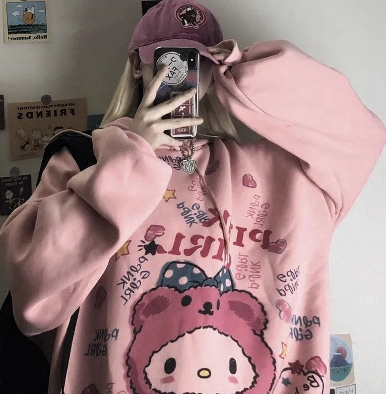 Kitty with Bear Oversized Hoodie