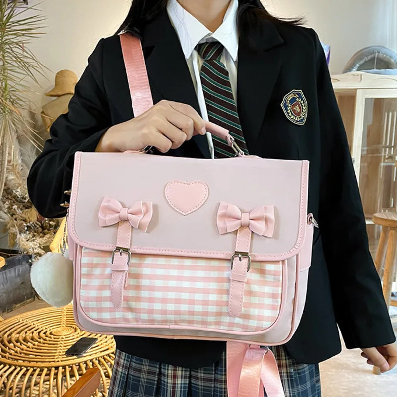 Japanese Checkerboard Bow Messenger Bag KI712