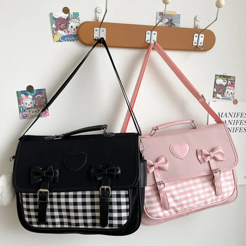 Japanese Checkerboard Bow Messenger Bag KI712