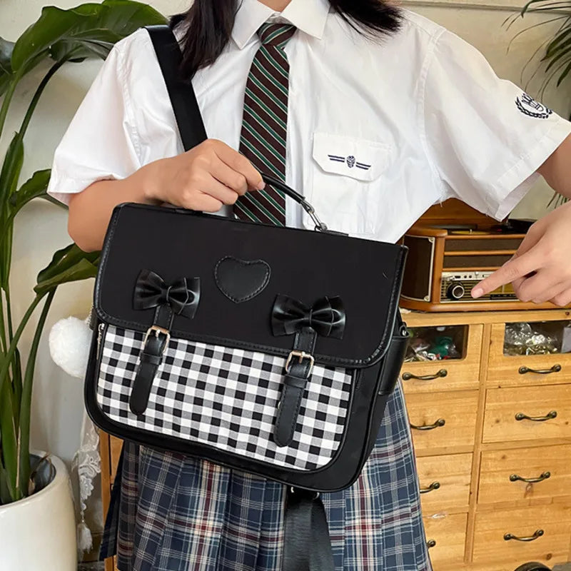 Japanese Checkerboard Bow Messenger Bag KI712