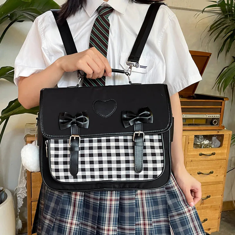 Japanese Checkerboard Bow Messenger Bag KI712