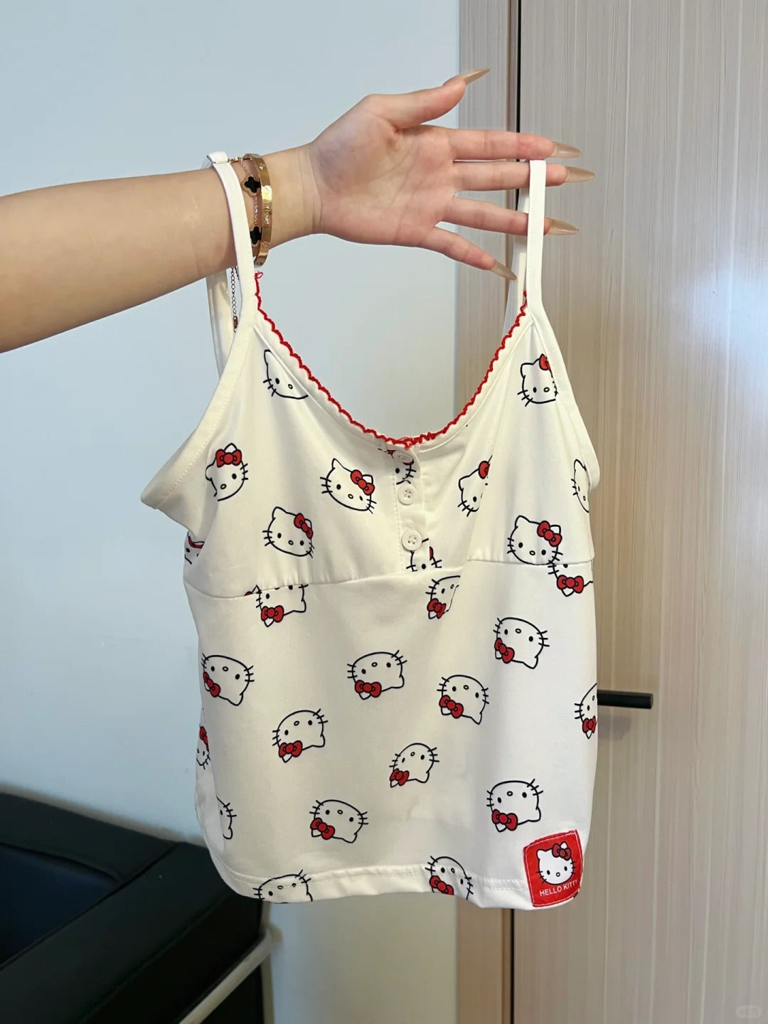 Kitty White Sleepwear Top with Shorts Pj Set