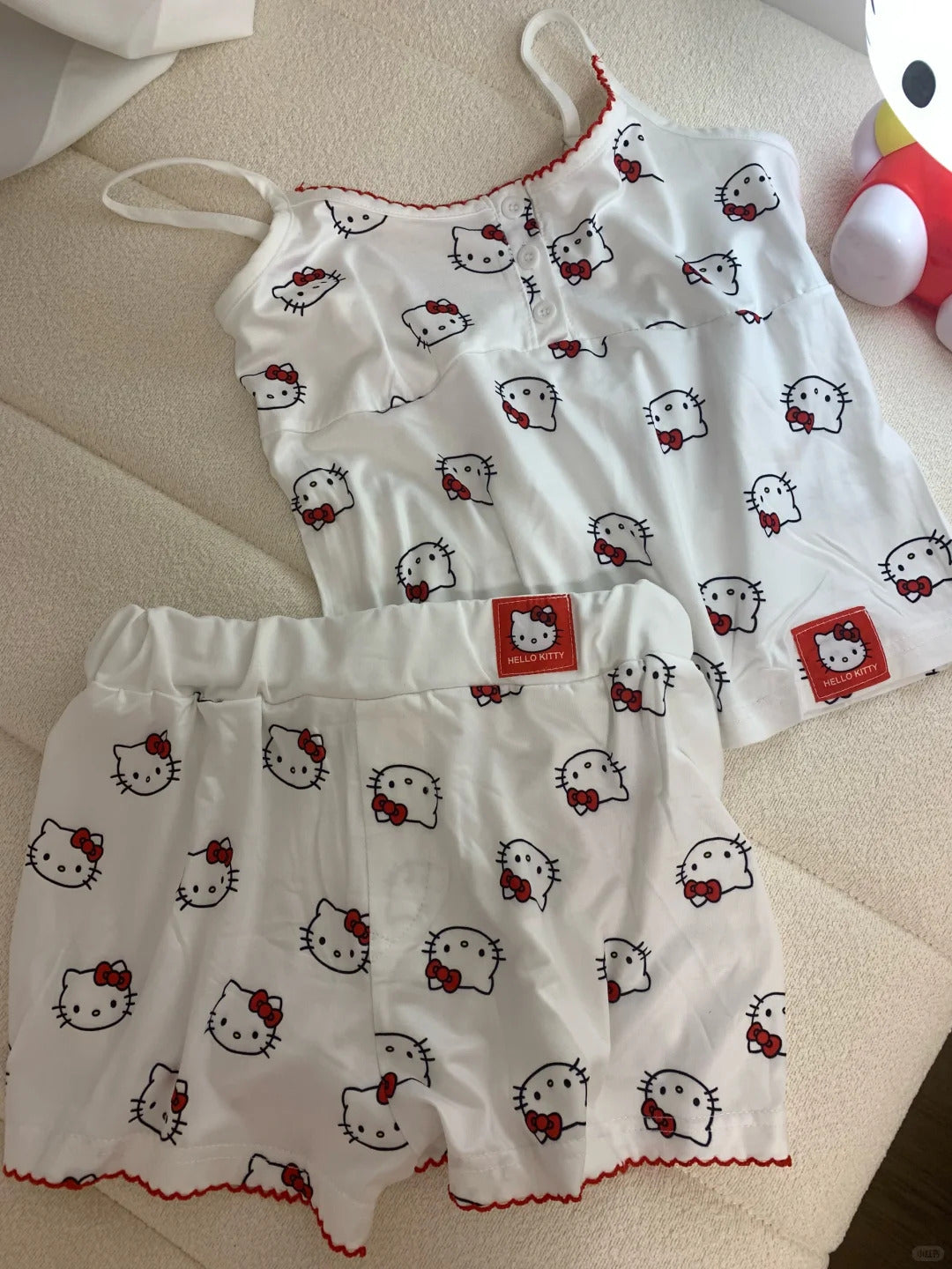 Kitty White Sleepwear Top with Shorts Pj Set