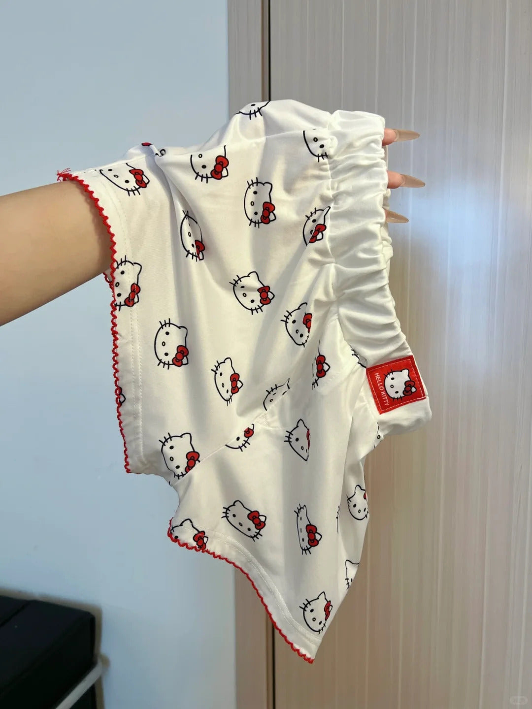 Kitty White Sleepwear Top with Shorts Pj Set